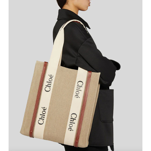 BRAND NEW CHLOE WOODY CANVAS TOTE SHOULDER BAG NWT! - Picture 2 of 13